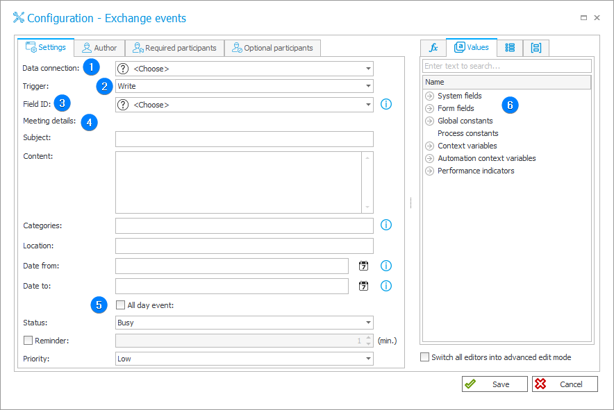 Exchange events_Settings