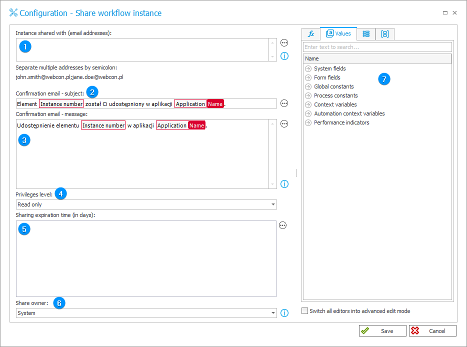 Share workflow instance