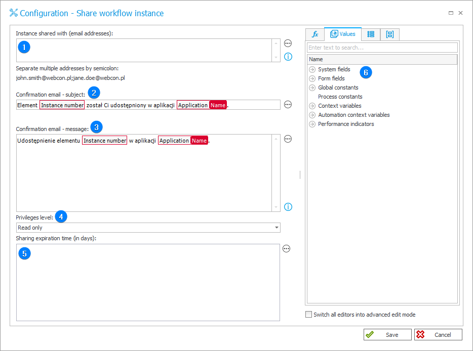 Share workflow instance