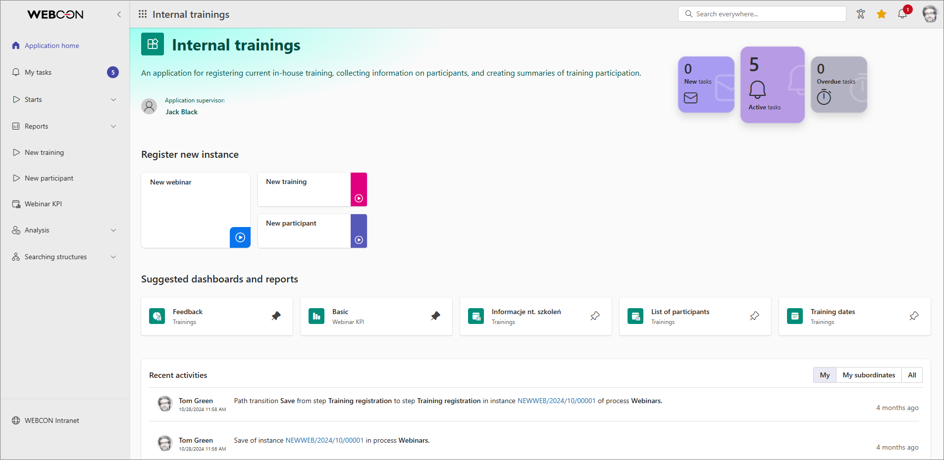 Application page