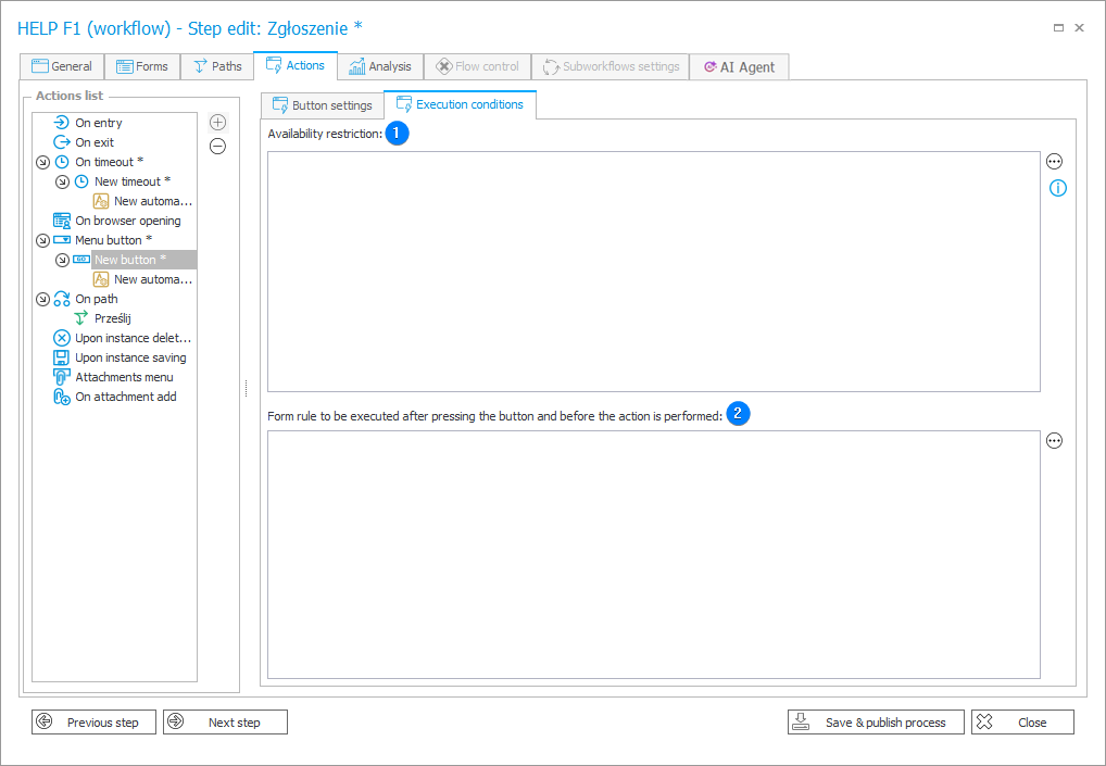 Button behavior and visibility
