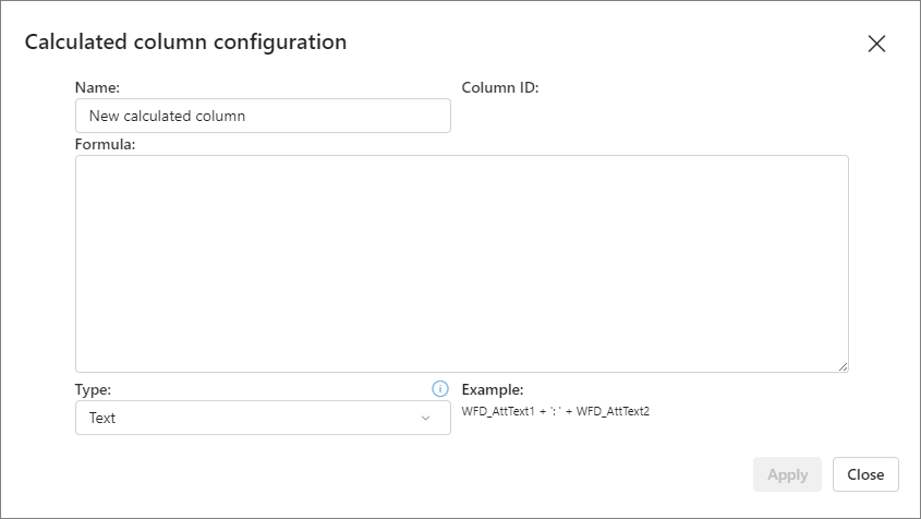 Calculated column configuration