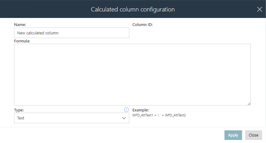 Calculated column configuration