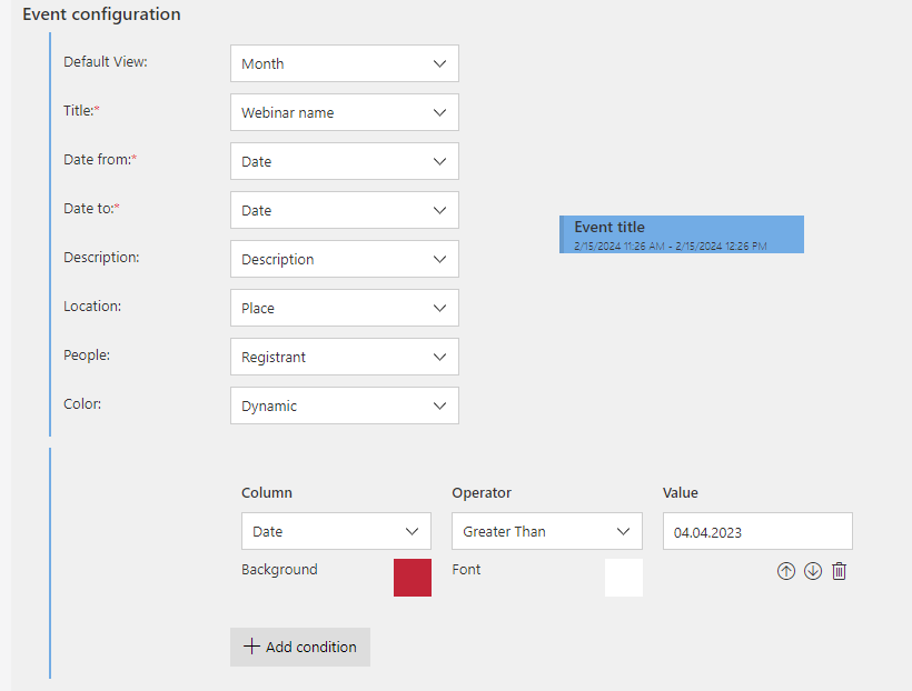 Calendar view configuration