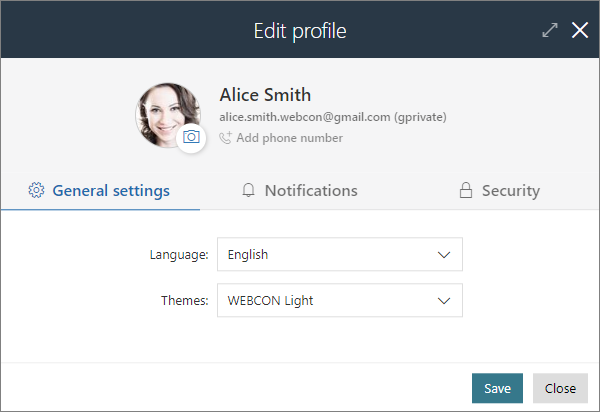 Profile settings