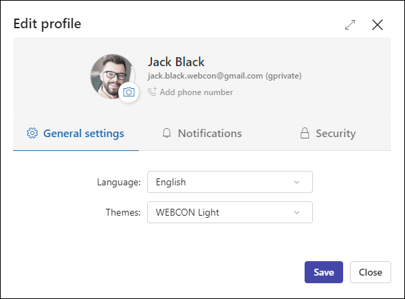 Profile settings