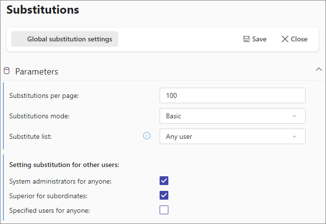 Global substitution settings