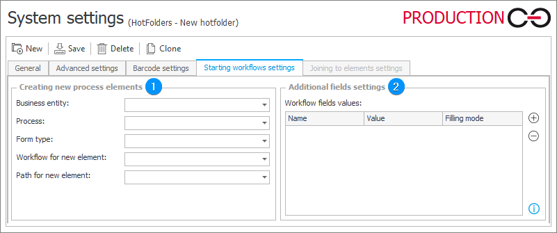 Starting workflows settings