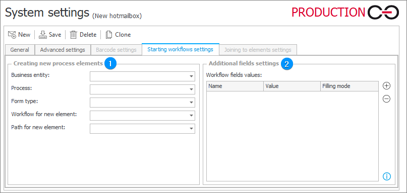 Starting workflows settings