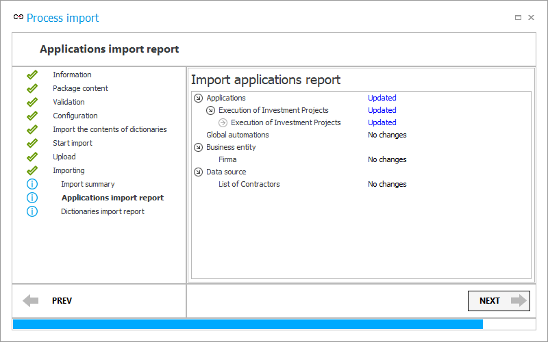 Applications import report