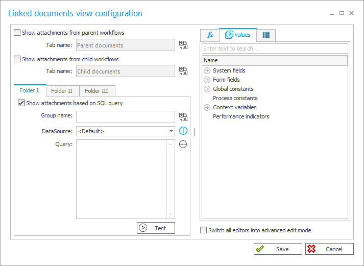 Linked documents view configuration