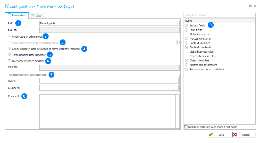 Move workflow Parameters