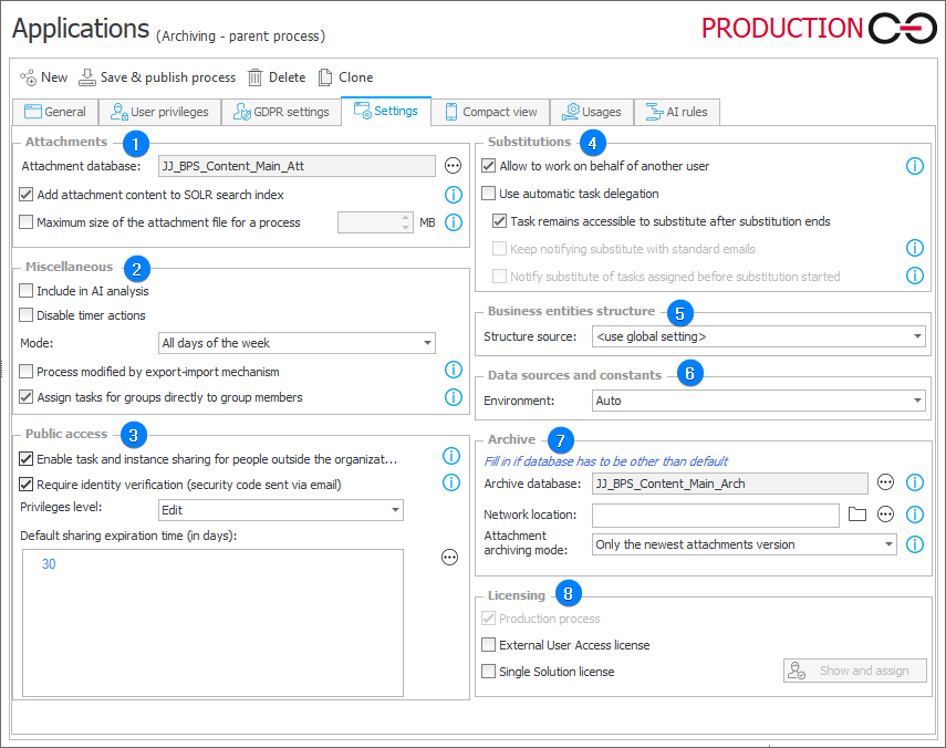 Process settings