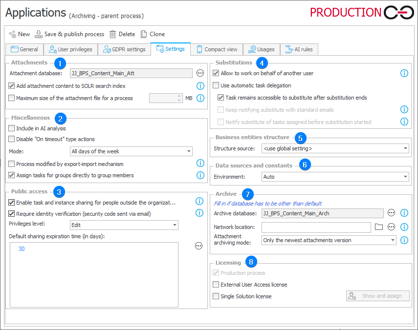 Process settings