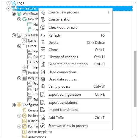 Process context menu