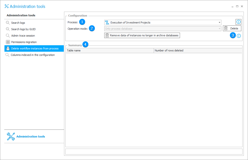 Delete workflow instances from a process