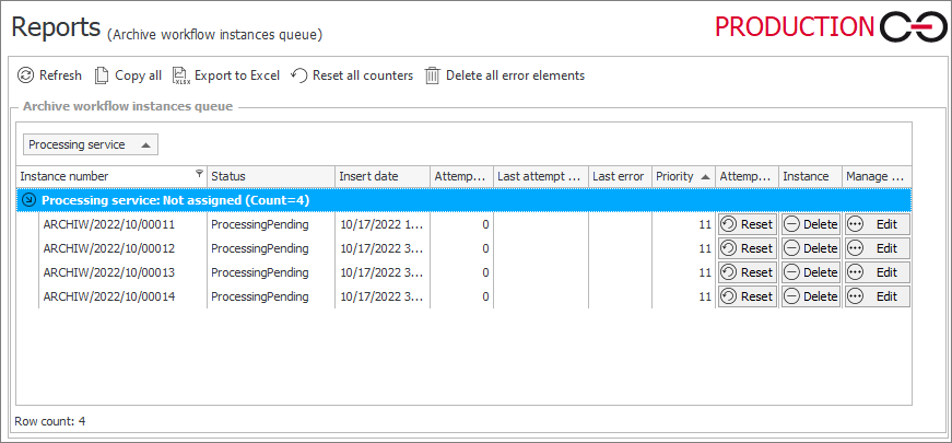 Archive workflow instances queue