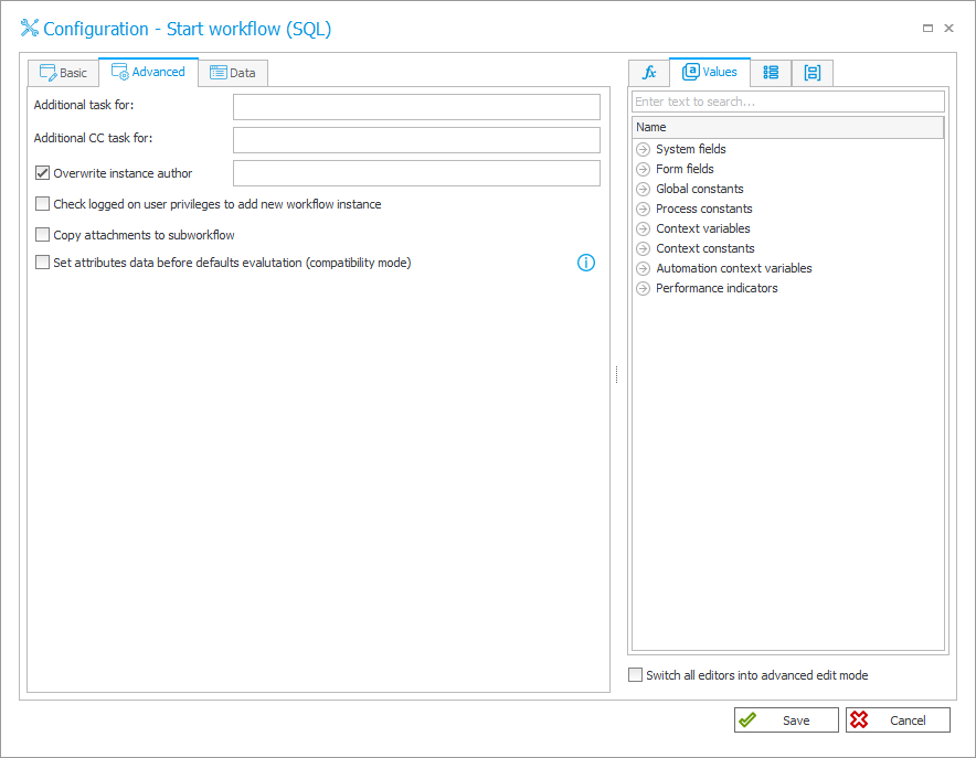Start a Subworkflow (SQL) Advanced