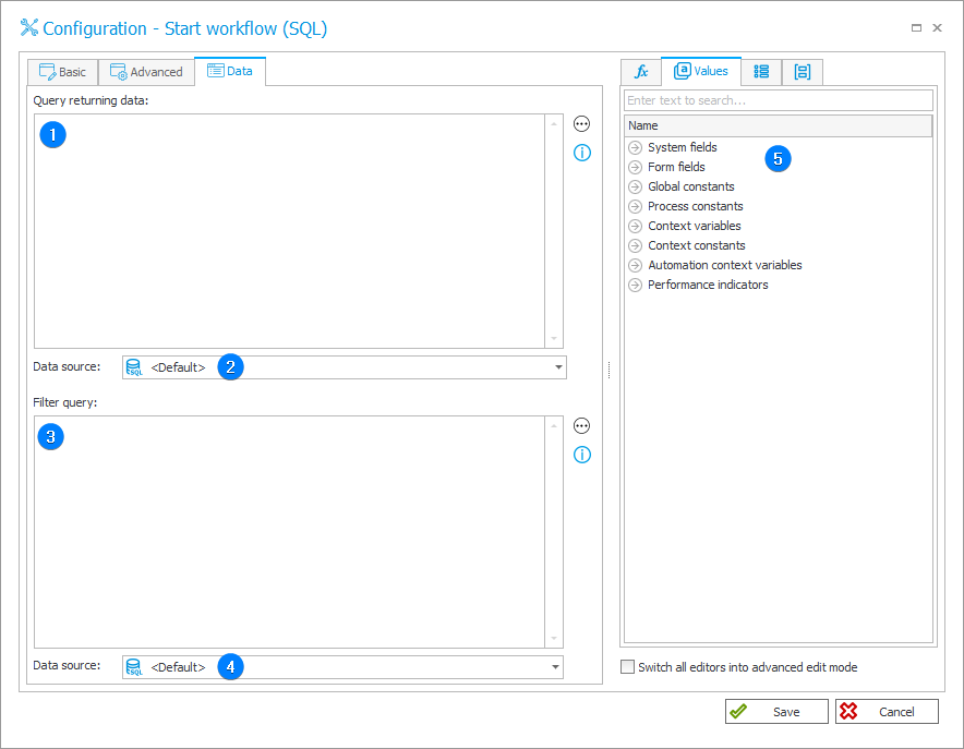 Start a Subworkflow (SQL) Data