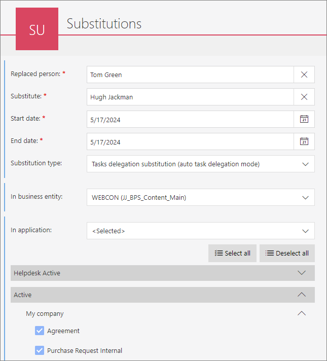 Task delegation substitution