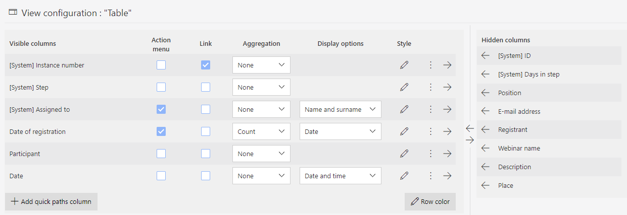 Table view configuration