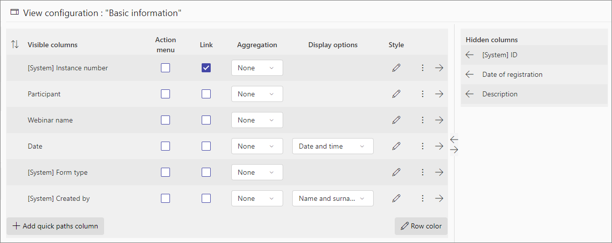 Table view configuration