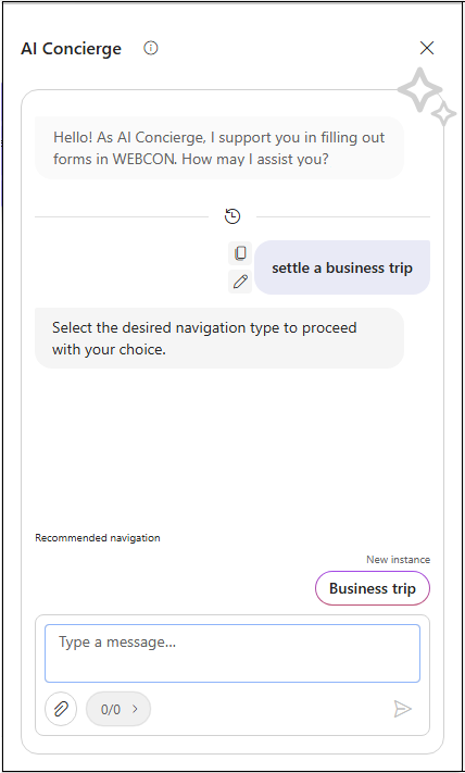 AI Concierge reccomends creating a new instance
