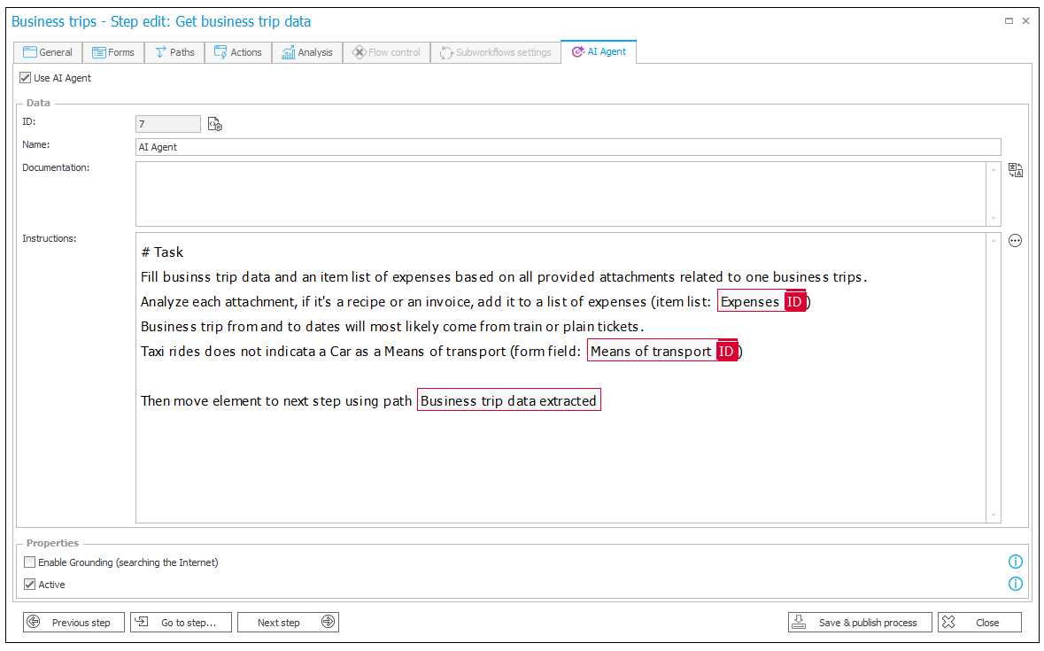 using objects identifiers in AI Agent instructions