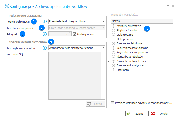 Archiwizuj elementy workflow