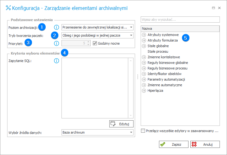 Zarządzanie elementami archiwalnymi