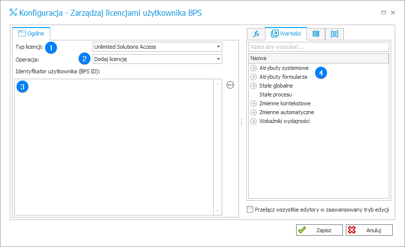 Zarządzaj licencjami użytkownika BPS