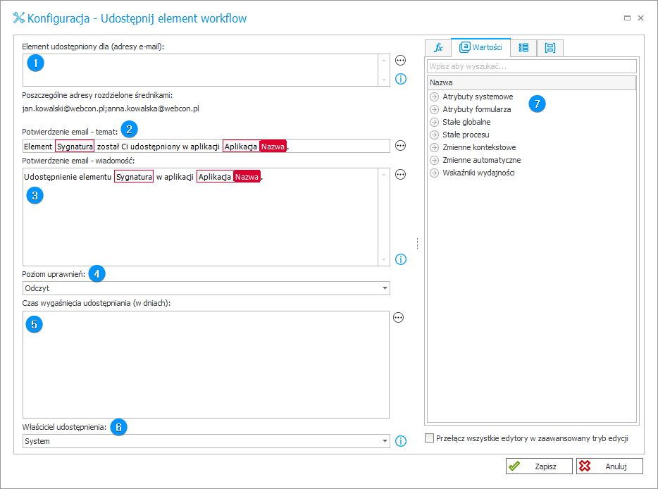 Udostępnij element workflow