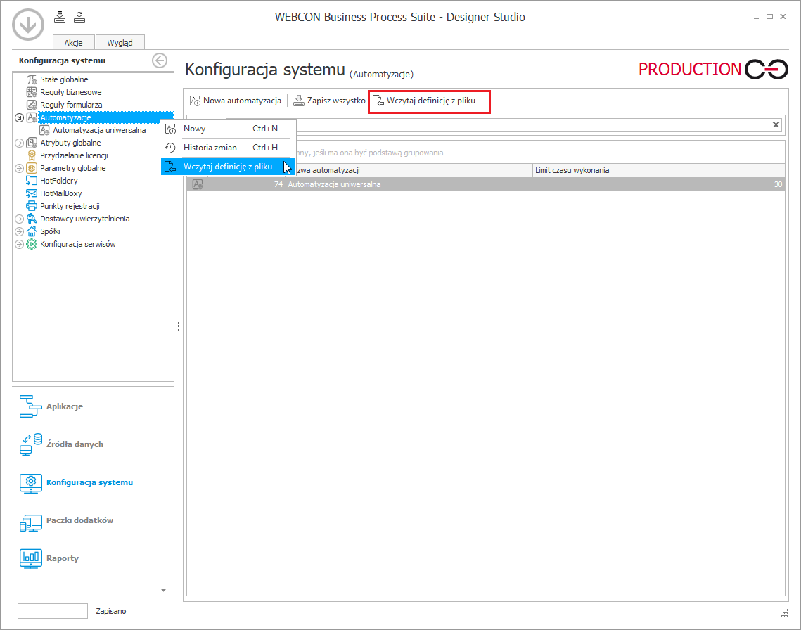 Import automatyzacji