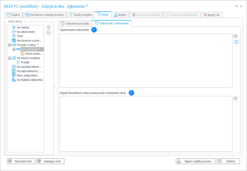 Widoczność i zachowanie przycisku