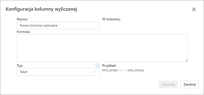 Konfiguracja kolumny wyliczanej