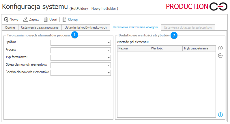 Ustawienia startowania obiegów