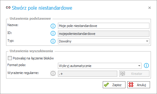 Stwórz pole niestandardowe