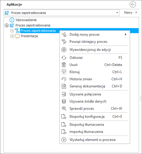 Menu kontekstowe procesów