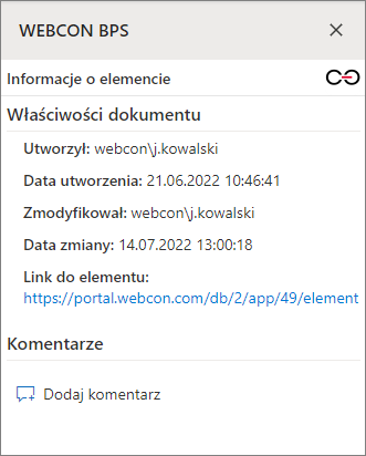 Informacje o elemencie