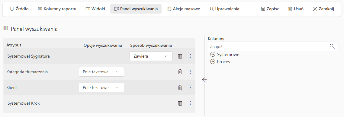 Panel wyszukiwania