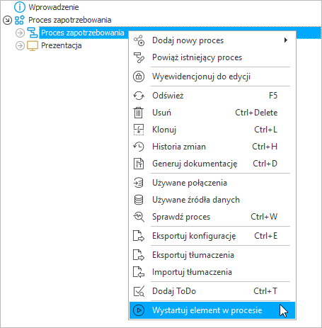 Wystartuj element w procesie