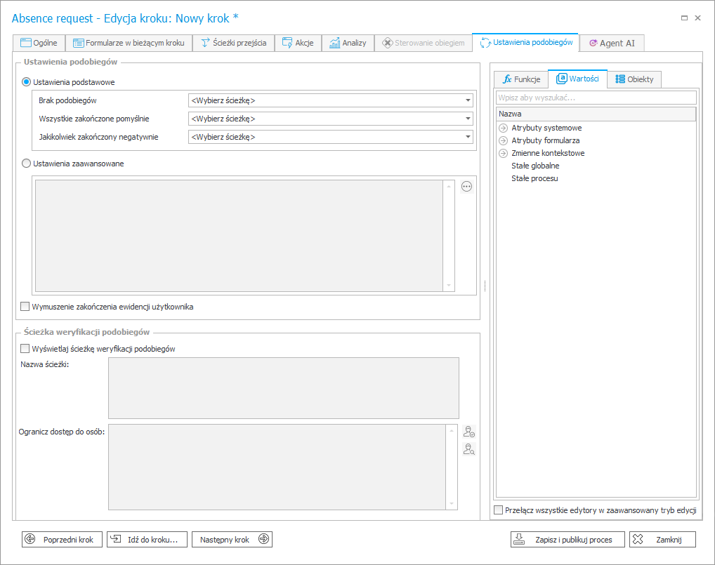 Ustawienia podobiegów