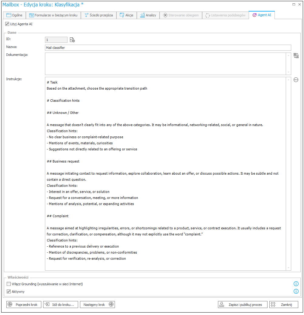 Klasyfikacja poczty przez Agenta AI