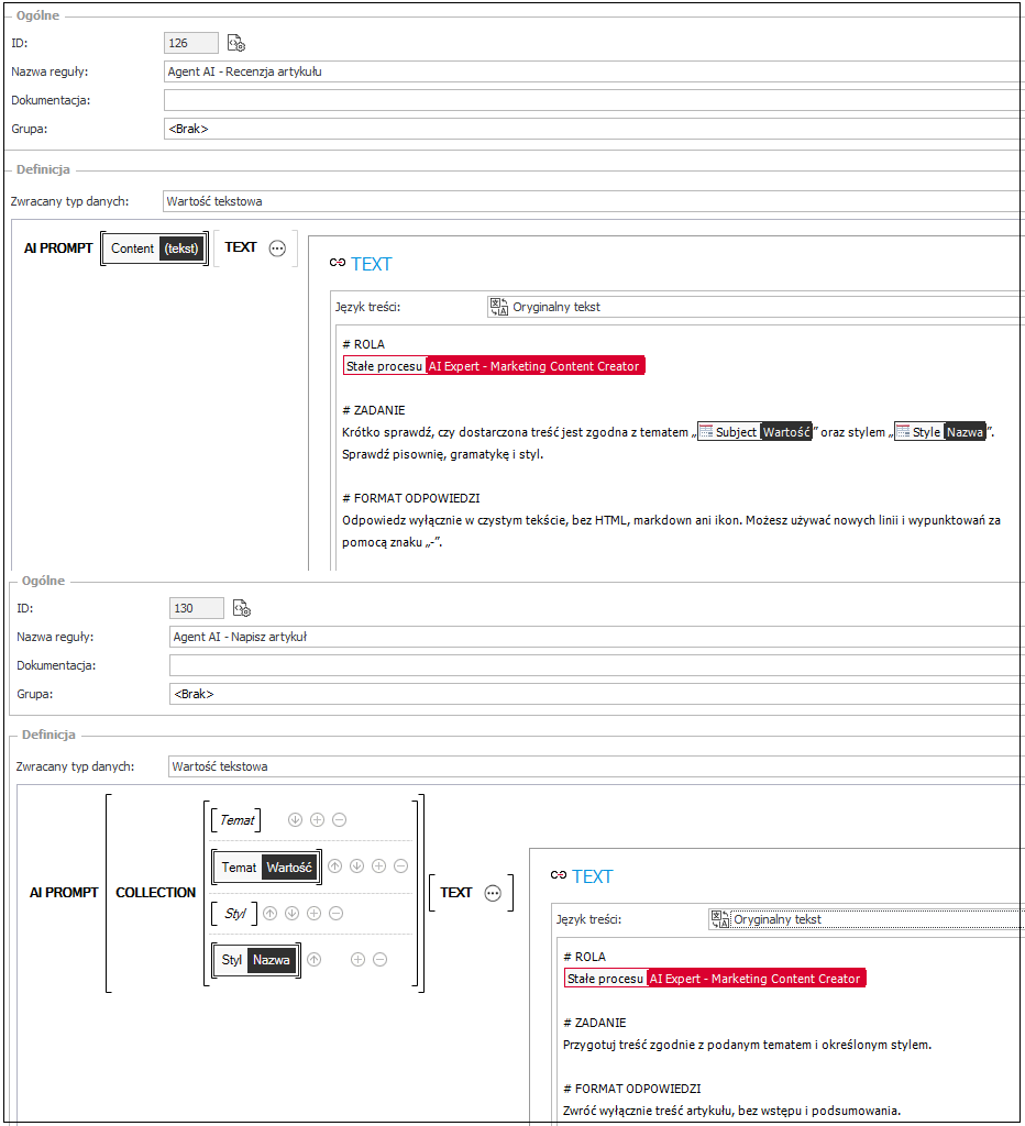 Użycie stałych w poleceniu