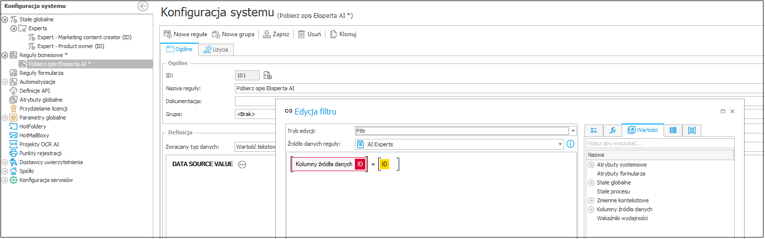 Użycie stałych w poleceniu - Ekspert AI przykład - 2